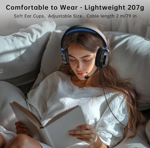 AOC Wired Gaming Headset for PS5, Xbox Series X|S & Xbox One,PC, Clear Mic | Stereo Bass, 79in Cable, in-Line Controls, 207g Lightweight, Soft Earmuffs , Gaming Headphones with 3.5mm Splitter, Blue - color: Blue