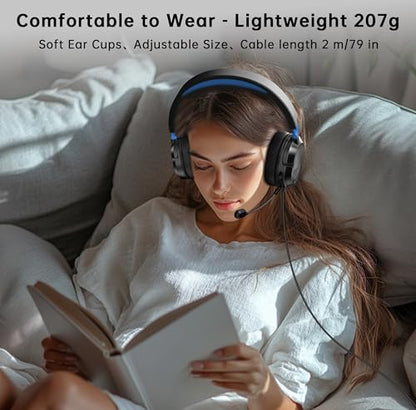 AOC Wired Gaming Headset for PS5, Xbox Series X|S & Xbox One,PC, Clear Mic | Stereo Bass, 79in Cable, in-Line Controls, 207g Lightweight, Soft Earmuffs , Gaming Headphones with 3.5mm Splitter, Blue - color: Blue