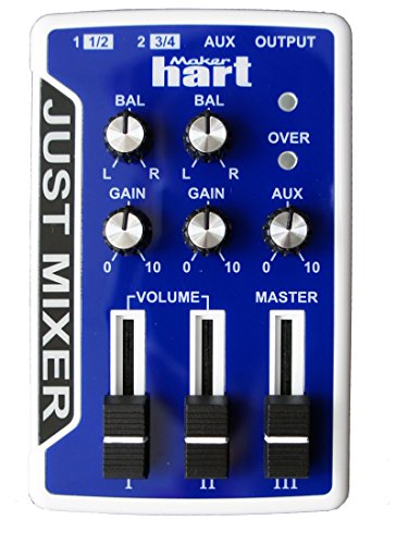 JUST MIXER Audio/DJ Mixer - Battery/USB Powered Portable Pocket Audio Mixer w/ 3 Stereo Channels (3.5mm) Plus On/Off Switch (Blue) - color: blue