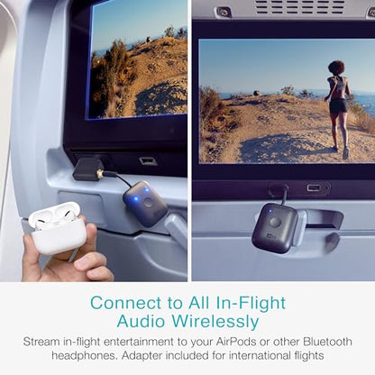 MEE audio Connect Air in-Flight Bluetooth Wireless Audio Transmitter with 2-Pack Airplane Adapter, for up to 2 AirPods/Other Headphones; Works with All 3.5mm AUX Jacks, Black - color: Black