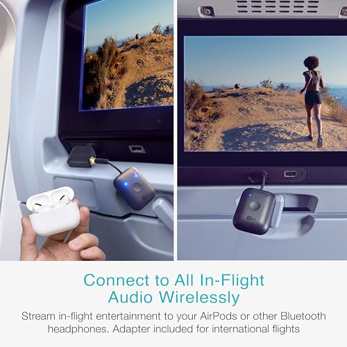 MEE audio Connect Air in-Flight Bluetooth Wireless Audio Transmitter with 2-Pack Airplane Adapter, for up to 2 AirPods/Other Headphones; Works with All 3.5mm AUX Jacks, Black - color: Black