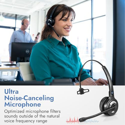 Leitner LH370 3-in-1 Wireless Office Headset with Mic – Computer, Telephone, and Cell Phone Headset – 5 Year Warranty – Single-Ear | Single-ear, over-the-head, DECT-not Bluetooth, office phones, computer, cell, Cisco, Yealink, Polycom, Avaya, 5-year warra