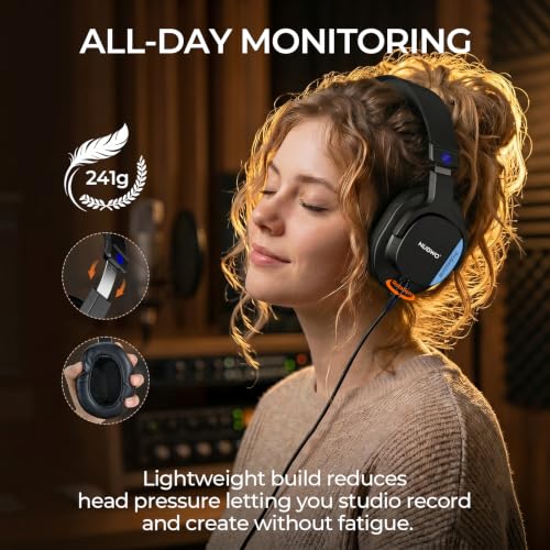 NUBWO HD01 Studio Headphones Wired, Hi-Res Over Ear Headphones with 1/4 inch to 3.5mm Adapter, Lightweight Closed Back DJ Headphones for Piano Guitar AMP Recording Mixer Amplifier