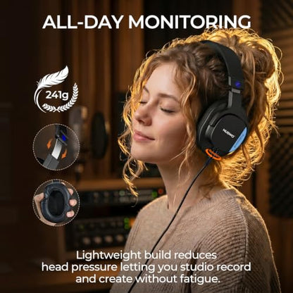 NUBWO HD01 Studio Headphones Wired, Hi-Res Over Ear Headphones with 1/4 inch to 3.5mm Adapter, Lightweight Closed Back DJ Headphones for Piano Guitar AMP Recording Mixer Amplifier