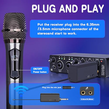 Depusheng Wireless Microphone,Rechargeable Wireless Dual Mic,Dual Handheld Dynamic Mic for Karaoke Singing, Wedding, DJ, Party, Speech, Church, Class Use,PA System,200ft,Gray (Two Microphone)