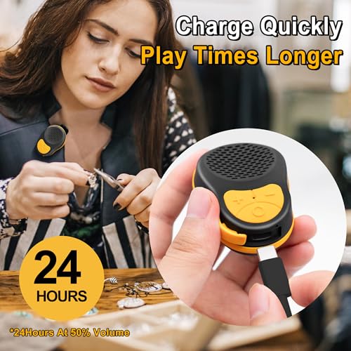 Wearable Bluetooth Speaker Clip On, Mini Portable Wireless Speaker with Mic, IPX5 Waterproof, All Day Playtime, Lightweight Small Speaker for Workout Running Sports Travel (Black+Orange)