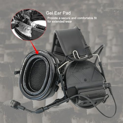 Tactical Headset Hearing Protection Sound Pickup Earmuff+U94 PTT+Detachable 7.0mm Cable for Airsoft Sports-HC5PRO (Black) - color: Black