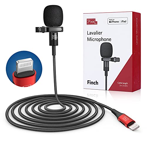 PIXEL Lavalier Microphone for iPhone (Apple MFi-Certified) | Lav Mic for Vlogging | External Microphone for Video Recording, Compatible with All Lightning Devices (10ft) - size: 3m