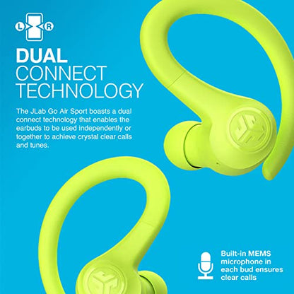 JLab Go Air Sport True Wireless Earbuds with earhook, IP55, 3 EQ Settings, Yellow - color: Yellow, style: Sport