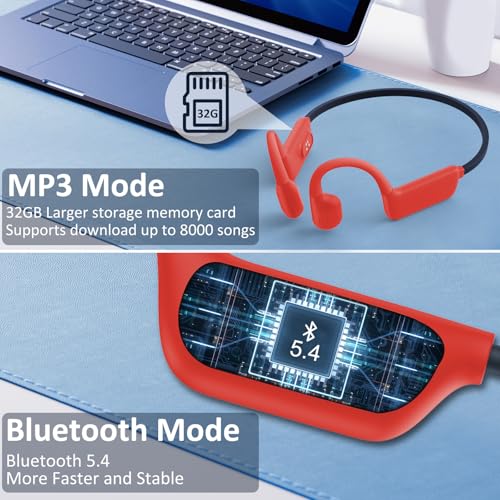 Swimming Headphones-Bone Conduction Headphones, IP68 Waterproof Open Earphones, LiteSurge Bluetooth 5.4 Underwater Sport Earbuds with 32 GB MP3 Memory for Swimming, Marathon-Neon Orange