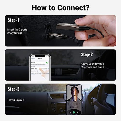 UGREEN Aux to Bluetooth 6.0 Adapter 3.5mm Bluetooth Receiver for Car USB 2.0 to 3.5mm Jack Kit with Built-in Microphone Aux Input for Hands-Free Calls Compatible with Car Speaker and Home Audio - color: Dark Grey