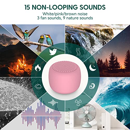 Babelio White Noise Sound Machine for Adults Kids Baby, Mini, 15 Non-looping Sounds, Timer, Memory Function, Easy to Pocket and Travel Pink | USB-C Rechargeable, Auto-Off Timer, Lightweight Design, Last-Setting Memory, Easy To Pack And Carry, Pink - color