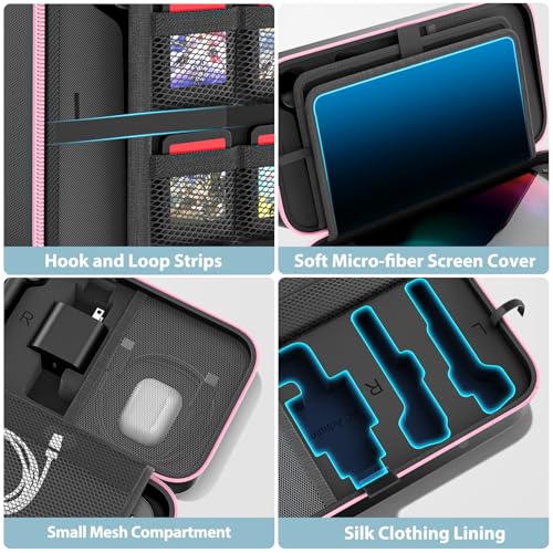OIVO Carrying Case Compatible with 2025 Nintendo Switch, Portable Switch 2 Travel Carry Case Fit for Joy-Con 2 & Adapter, Hard Shell Protective Pouch Bag with 24 Game Slots, Pink - color: Pink