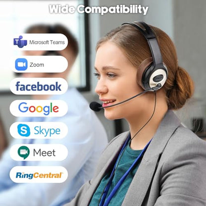USB Headset with Noise Cancellation Microphone, Over-Ear Stereo USB Computer Headphones with Mic for Office Call Center Work Teams Zoom Webex Google Meet Conference Dictation Telework - color: G-806DUC01