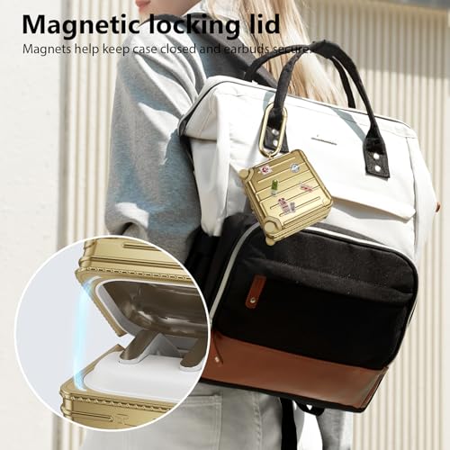 KOREDA Compatible with Samsung Galaxy Buds 4 Case/Buds 4 Pro Case Cover, Cute Funny Suitcase Design Case for Galaxy Buds 4 Pro, Fashion Protective Hard Case for Women Men with Keychain - color: Champaign Gold