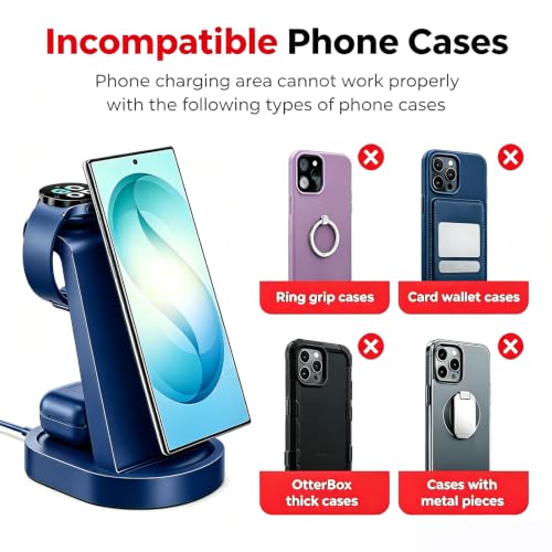 Wireless Charging Station for Samsung/Android, Fast Wireless Watch Charger Station Compatible for Samsung Galaxy S26 Ultra/S25/S24+/Z Flip 7/6 Fold 7/6, Watch8/7/Pro/Active 2 Galaxy Buds3/2 Pro(Blue) - color: Blue