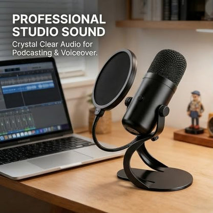 Plug-and-Play USB-C Condenser Microphone | Noise Cancel, Large Diaphragm | for Gaming, Streaming, Teaching, Podcasting | Easy Setup