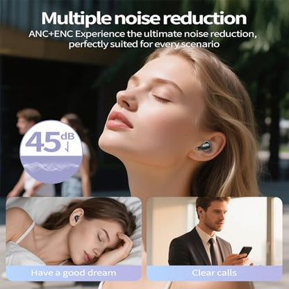 Sleep Earbuds, Mini ANC Wireless Earbuds Bluetooth 5.4 Headphones Deep Bass Stereo, 48H Playtime Ear Buds, 4 ENC Noise Cancelling Mic, IP7 In Ear Earphones for Side Sleepers,Touch Control Velvet black