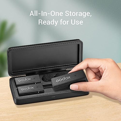 GODOX MoveLink 미니 타입 C 무선 마이크 | 2.4GHz 소음 감소, 100m 범위, 충전 케이스 포함 2TX+1RX, 인터뷰 블로그 제작용