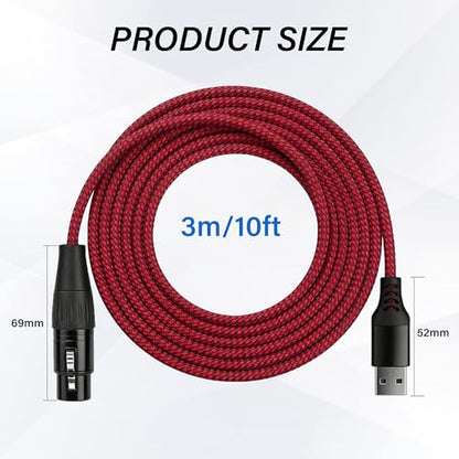 10Ft XLR to USB Microphone Cable 3-Pin XLR Female to USB A Braided Audio Cable for Mic, Recording Devic Connection(3M)