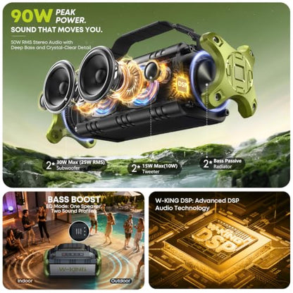 Portable Speakers Bluetooth Wireless, 90W Max Loud Outdoor Speaker with Deep Bass, IPX6 Waterproof, Floatable, Custom EQ, 40H, Dual Pairing, Subwoofer *2, TF, Large Speaker for Beach/Garage/Jobsite