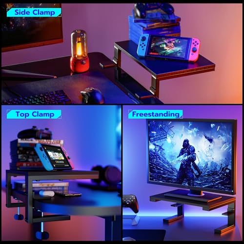 ARES WING Clamp-On Desk Extender Monitor Shelf, 15x9.8 up to 44lbs | Desktop Riser for Office/Gaming，Space Booster，Freestanding or Clamp Mount，No Drill Desktop Organizer，Black - size: 15“, style: no hook