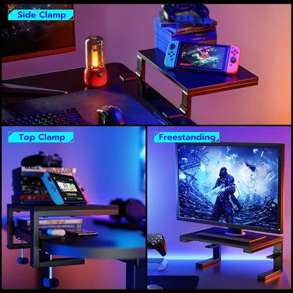 ARES WING Clamp-On Desk Extender Monitor Shelf, 15x9.8 up to 44lbs | Desktop Riser for Office/Gaming，Space Booster，Freestanding or Clamp Mount，No Drill Desktop Organizer，Black - size: 15“, style: no hook