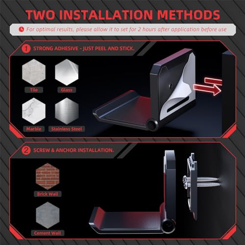 PlayVital FOLD Controller Holder Wall for ps5 ps4 Xbox Switch 2 Pro Headset, 2 Pack Universal Storage Organizer Gaming Controller Stand Headphone Mount - Foldable Anti-slip Adhesive Removable, Black - color: Black 2 Sets