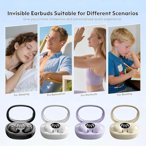 Mini Invisible Sleep Wireless Bluetooth Headphones,Mini Invisible Silicone Sleep Earbuds for Side Sleepers,Invisible Headphones, Bluetooth Headset, for Music, Work, Study (Purple) - color: Purple
