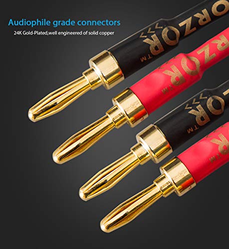 1 Pair 13AWG Audiophile Grade Speaker Wire with pre-Connected Dual Gold Plated Banana Plug Tips - Oxygen-Free Copper (OFC) Construction (3M(9.9FT)) - size: 9.9 ft