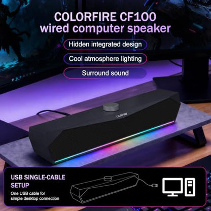 Computer Speakers for Desktop,USB Single-Cable, Computer Soundbar for PC | Compatible with Laptops | Towers | Devices |Stereo Sound and RGB Light, Plug-n-Play, Black Matte Finish, Mechanical Knobs