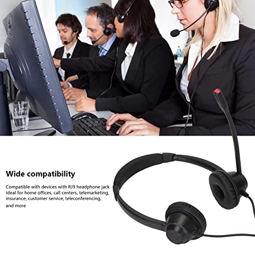 H390D RJ9 MVA Telephone Headset, Dual Ear Wired Office Headset with Noise Canceling Microphone, RJ9 Plug Business Headset for Call Center, Customer Service, Telemarketing, Home Off