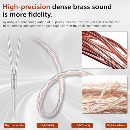0.78 2PIN to 3.5mm 4 Core Upgraded Replacement Earphones Cable IEM Cable for Astell&Kern Diana/Final A3000/A4000/A5000 64 Audio U12t/U18t IEMs 3.94FT