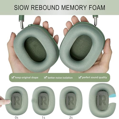 GEVO Upgraded Ear Cushions Replacement Earpads for AirPods Max 1 & 2 Headphones, Mesh Fabric Ear Pads Ear Covers Cups with Memory Foam and Magnet for AirPods Max 1 & 2 (Green) - color: Green