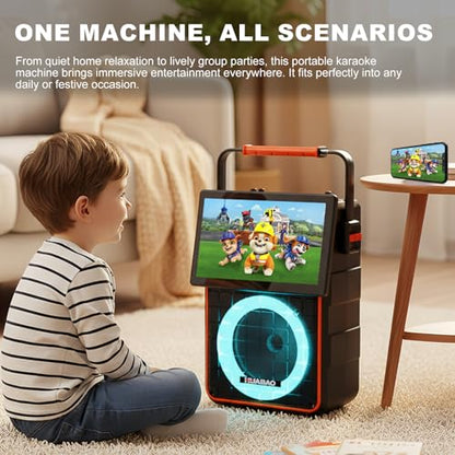 Portable Karaoke Machine with 10.1” Rotatable HD Screen, Wireless Screen Mirroring for iOS & Android, Bluetooth Speaker with Lyrics Display, PA System with 2 Wireless Microphones & LED Lights for Home - size: A119