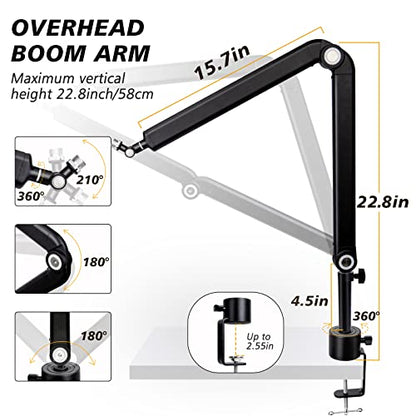 SUNMON Boom Arm for Blue Yeti, Microphone Stand with Extension Tube | Mic Arm Universal Heavy-Duty, Height-Adjustable - color: 𝙈𝙞𝙘𝙧𝙤𝙥𝙝𝙤𝙣𝙚 𝘽𝙤𝙤𝙢 𝘼𝙧𝙢