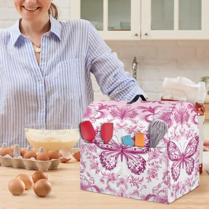 Stand Mixer Dust Cover, Stand Mixer Cover with Multi Pockets for Women Fashion Printed Coffee Maker Dust Cover Stand Mixer Protective Cover Pink Butterfly - color: Pink Butterfly, size: S