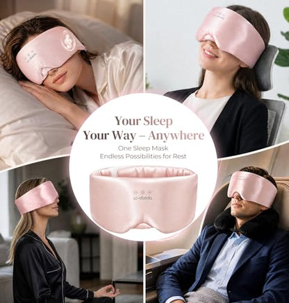 LC-dolida 3D Silk Bluetooth Sleep Mask, Mulberry Silk Sleep Mask with Bluetooth Headphones, Bluetooth Eye Sleep Mask for Side Sleepers, Total Blackout Bluetooth Eye Mask for Women Men, Pink - color: Pink