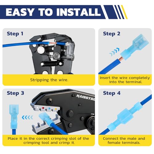 haisstronica 220 PCS Nylon Spade Connector, Male/Female, AWG 22-10 | Thick Crimp Barrels, Thick-Wall Nylon Sleeves, Auto and Trailer Repairs, Marine Wiring, Quick-Disconnect Wire Crimp Terminals - size: 220 PCS