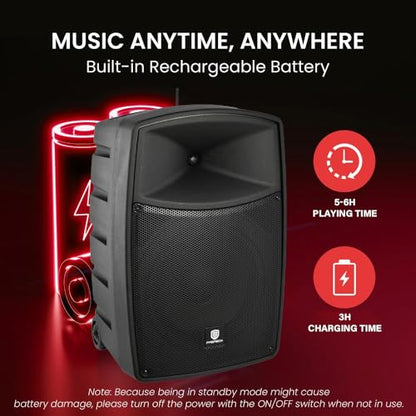 Proreck Freedom 10 500W 10'' Rechargeable Wireless Speaker with 2 Wireless Microphones, Portable PA System with Bluetooth/USB Drive Read/SD Card Reader/FM/Remote for Events, Karaoke, Outdoor - size: 10 inch