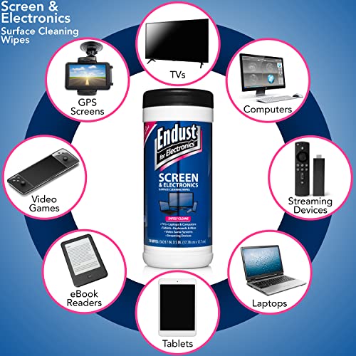 Endust for Electronics; Screen & Surface Cleaning Wipes, Great LCD and Plasma Wipes, 70 Wipes (11506) - size: 70 Count (Pack of 1)