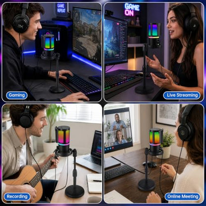 USB PC Gaming Microphone with RGB Light, Volume Control, Mute Button, Headphone Monitoring Jack. Compatible with Windows, MAC, PS4/PS5.