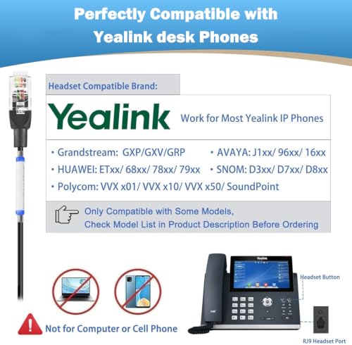 Arama Telephone Headsets for Yealink Phones, RJ9 Office Wired Headset | Mic Noise Cancelling, Compatible with Yealink VoIP Phone T54W T46U T33G, Poly Snom Grandstream Phones Desk Phones - size: Mono-A600Y