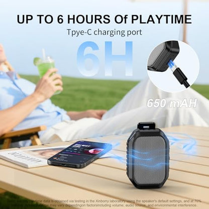 Wearable Speaker, IPX7 Clip-On Portable, BT 6.0, TWS, Hands-Free | IPX7 Waterproof, BT 6.0, TWS Pairing, Hands-Free Calls, Clip-On Design for Golf, Camping, Work
