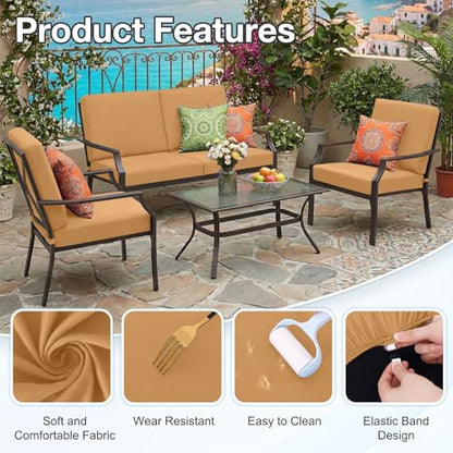 Waterproof Outdoor Cushion Covers, Stretch Patio Slipcovers | UV Resistant Coating, Stretch Fabric, Waterproof Protection, Replacement Covers, Fits Patio Furniture Cushions (8 Pieces) - color: Camel, size: 8PCS