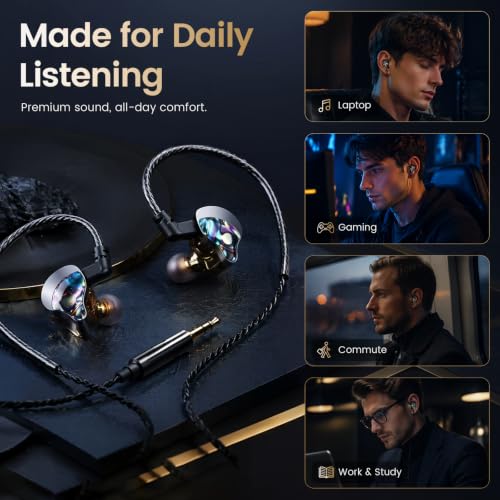 HIFI WALKER A20 IEM Earbuds, 10mm Dynamic Driver in Ear Monitor Headphones, HiFi Wired Earphones with Deep Bass & Clear Vocals, Noise Isolating IEM for Music, Gaming & Studio (No Mic), Black - color: Black