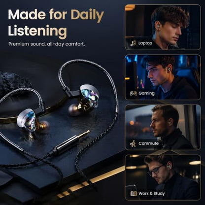 HIFI WALKER A20 IEM Earbuds, 10mm Dynamic Driver in Ear Monitor Headphones, HiFi Wired Earphones with Deep Bass & Clear Vocals, Noise Isolating IEM for Music, Gaming & Studio (No Mic), Black - color: Black