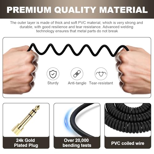 Zosvoses HD599 Replacement Cable Compatible with Sennheiser HD599, HD598, HD579, HD569, HD558, HD518 Headphones, Coiled Headphone Extension Cable with 6.35mm Adapter, 5-10ft