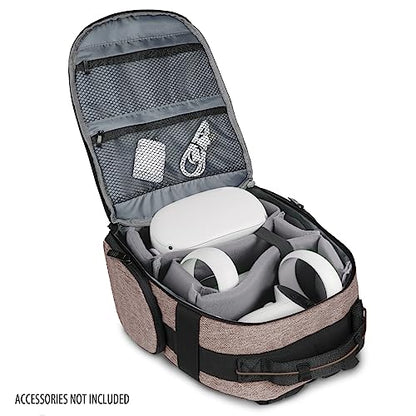 USA Gear VR Headset Backpack Travel Case Fits Meta Quest 3S, 3, 2, Controllers and Accessories - Virtual Reality Gaming Bag with Customizable Interior Dividers, Padded Backpack Straps (Brown) - color: Brown