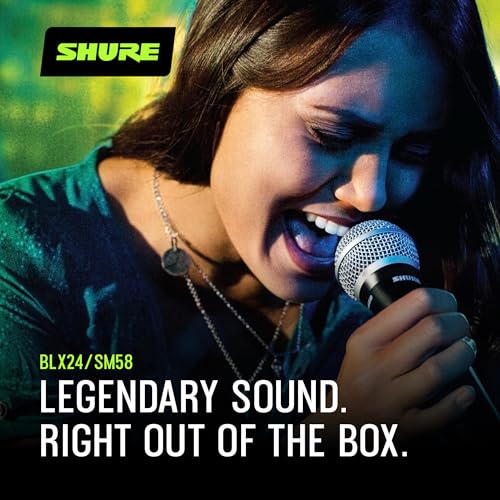 Shure BLX24/SM58 Handheld Wireless Audio System J11 Band (596–620 MHz) – BLX4 Receiver, BLX2 Transmitter with SM58 Dynamic Mic, Up to 14 Hr Battery, 300 ft Range | BLX4 Receiver, BLX2 Transmitter with SM58 Dynamic Mic, Up to 14 Hr Battery, 300 ft Range -